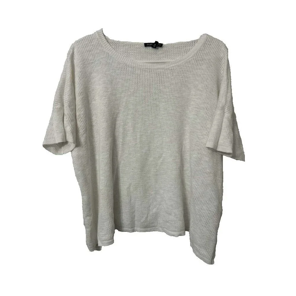 Eileen Fisher Knit Round Neck Linen Cotton Women's Large White Top